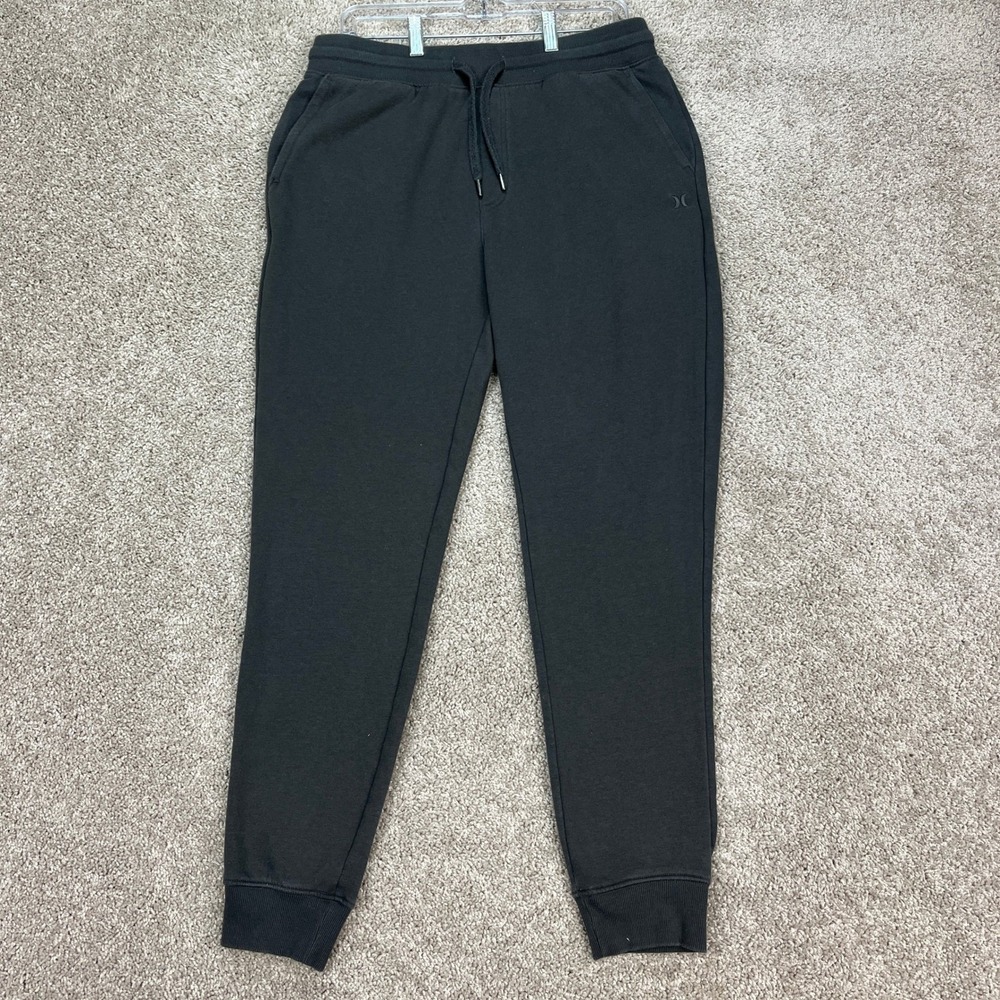 Hurley Jogger Sweatpants Mens Medium Black Fleece Elastic Waist Drawstring EUC